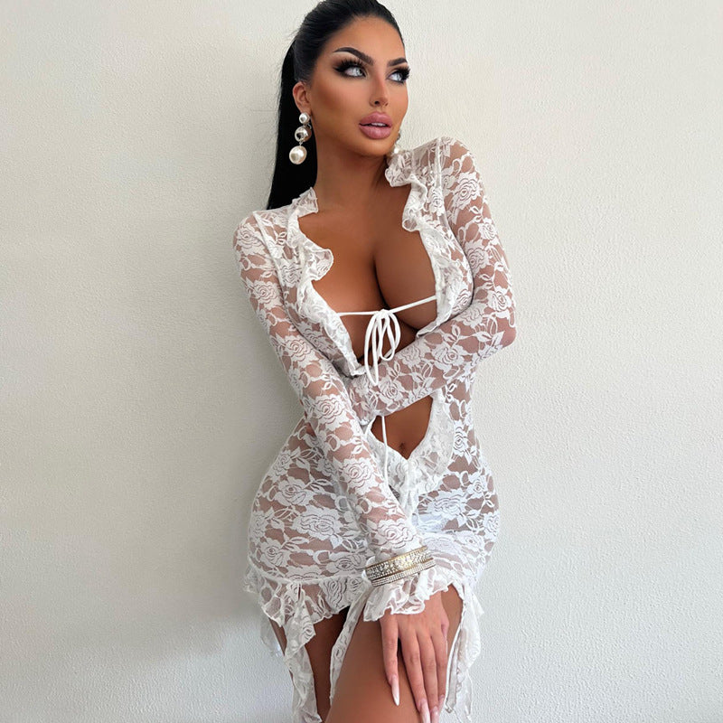 Damen Spitzenbluse mit Rüschendetails und klassischem Ausschnitt R&B