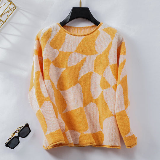 Damen Strickpullover mit modernem Muster und lässigem Schnitt R&B