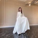 R&B | Durchsichtiges Weißes Hochzeitskleid Rundhalsausschnitt Lange Ärmel Kleid