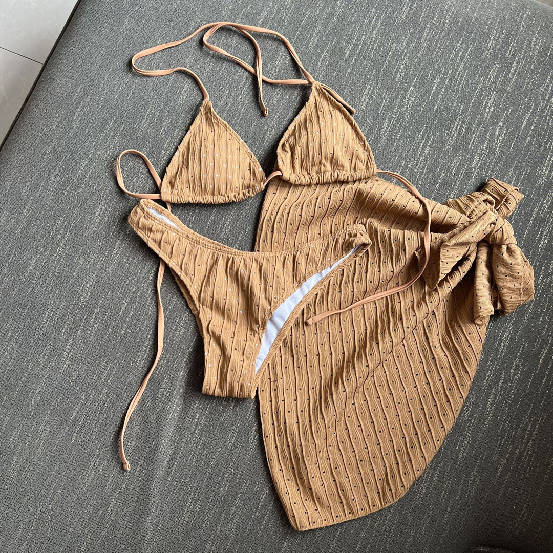 Damen Bikini-Set mit leicht glänzendem Design und verspieltem Wickelrock R&B