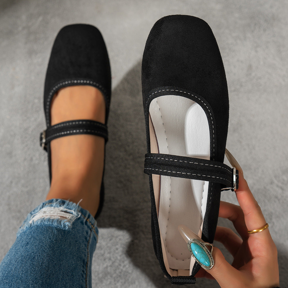 Damen edle Ballerinas mit klassischem Riemen R&B