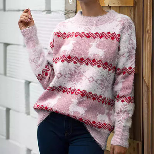 Damen gemütlicher Weihnachtspullover mit festlichem Rentierdesign R&B