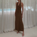 Damen Elegantes Wickelkleid mit schmalem Halterdesign und dekorativem Ringakzent R&B