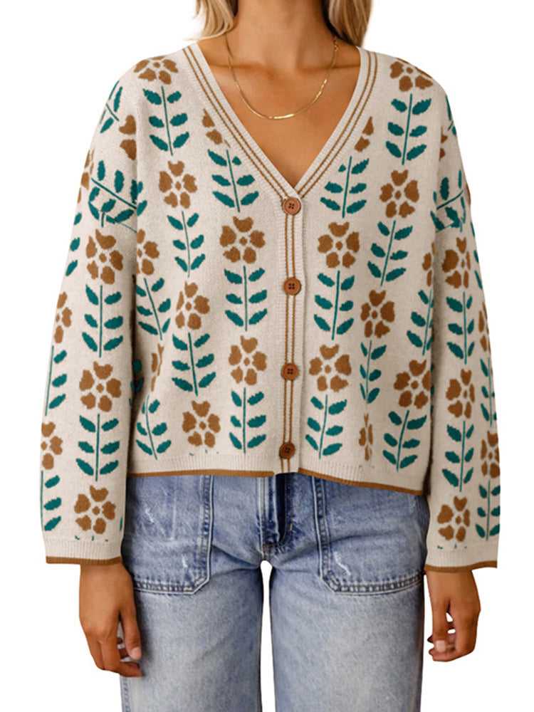 Damen Strickjacke mit floralem Design und Knopfdetails R&B