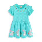 Mädchen Kurzarm Kleid mit verspieltem Hasen- und Blumenmotiv R&B