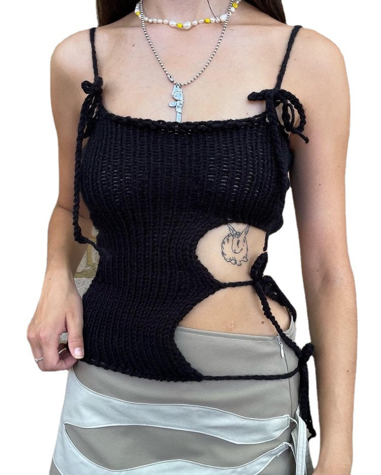 Damen gehäkeltes Top mit offenen Details und raffinierten Schnürungen R&B