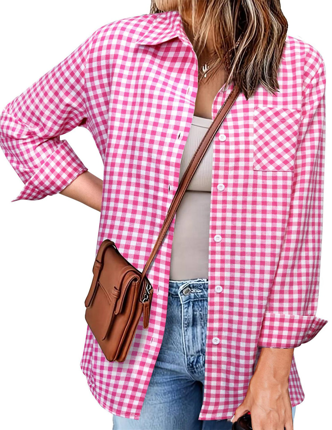 Damen Karo-Hemd mit lässigem Schnitt und Brusttasche R&B
