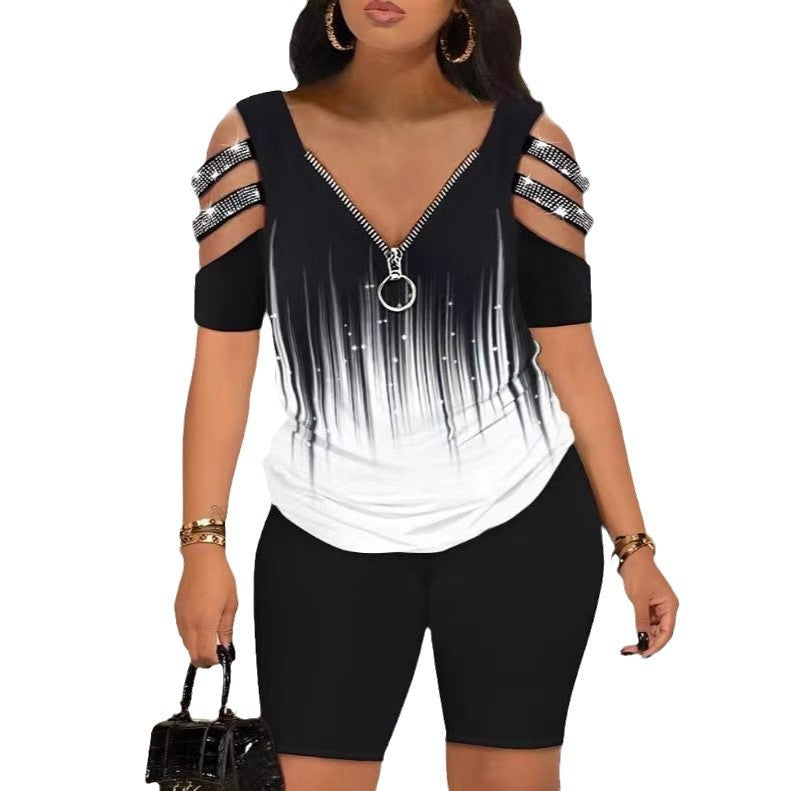Damen Figurbetontes Oberteil mit schickem Reißverschluss und Cut-Out-Details R&B