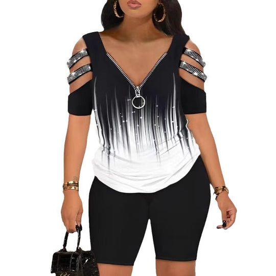 Damen Figurbetontes Oberteil mit schickem Reißverschluss und Cut-Out-Details R&B