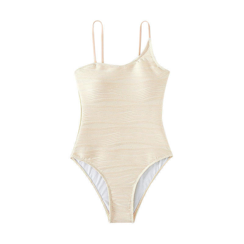 Damen Badeanzug mit eleganter Rippstruktur und asymmetrischem Träger