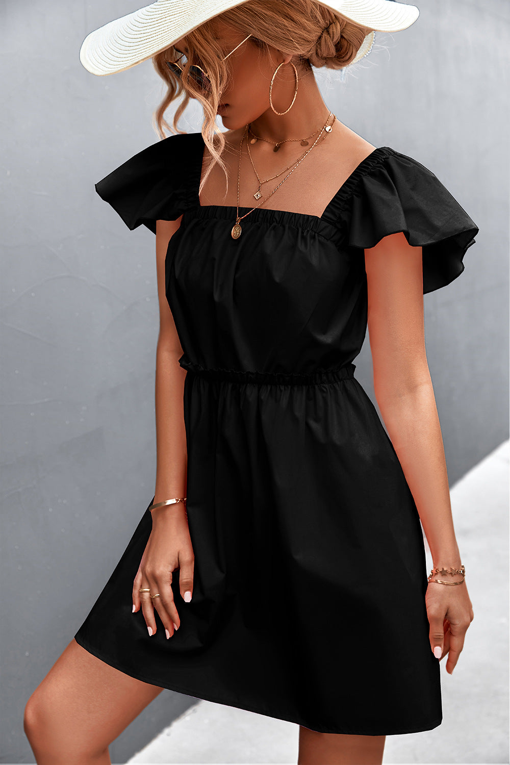 Damen Freizeitkleid mit voluminösen Ärmeln und elastischem Taillenzug R&B