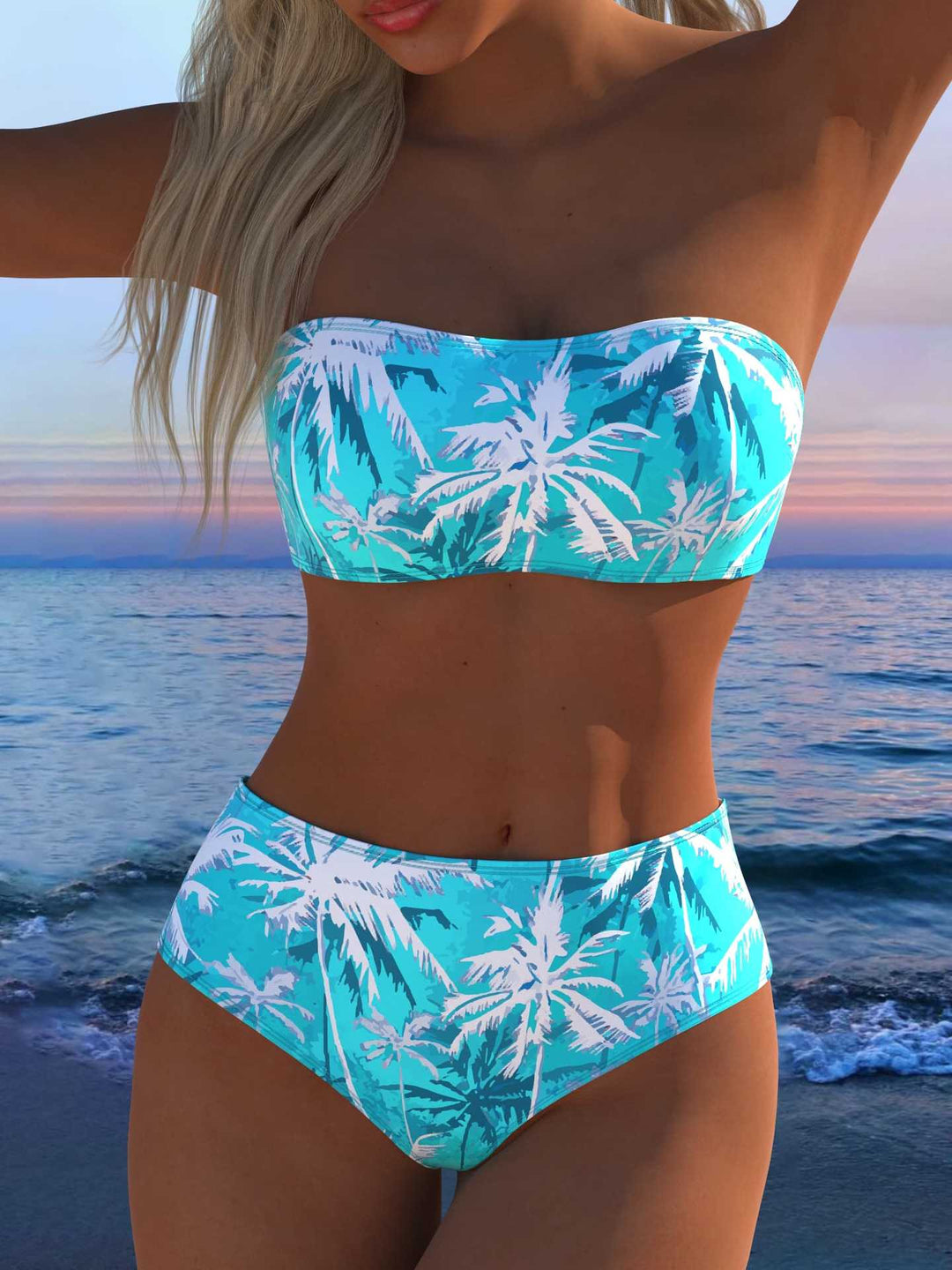 Damen Bandeau Bikini-Set mit tierischem Muster und hohem Taillenbund R&B