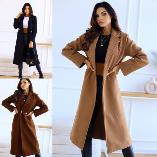 Damen Zeitloser Wollmantel mit elegantem Revers und praktischen Taschen R&B