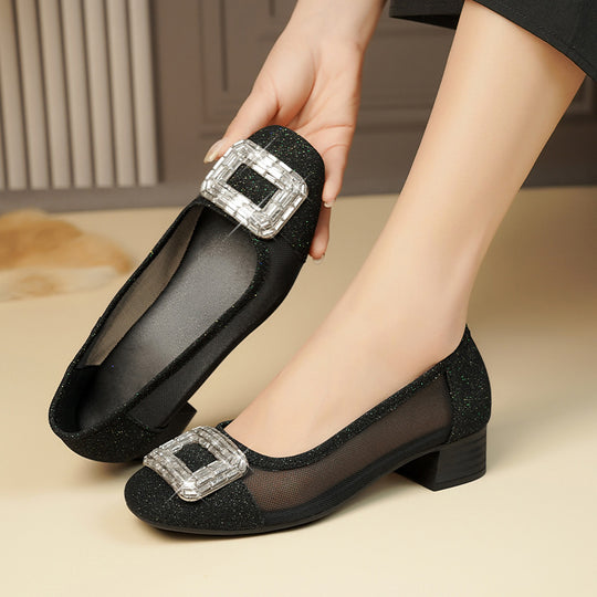 Damen Elegante Ballerinas mit modischem Schmuckdetail und komfortablem Blockabsatz R&B