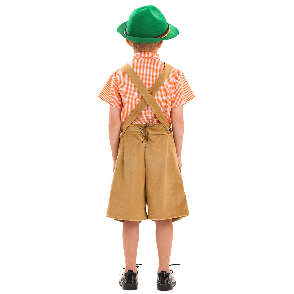 Unisex nan traditionelles Kinder Trachten-Set Lederhose mit Stickerei und kariertem Hemd R&B