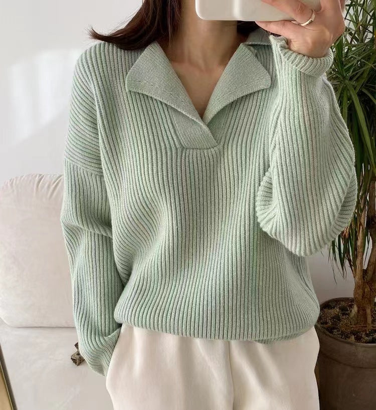 Damen lässiger Feinstrickpullover mit weichem Kragen und Rippstruktur R&B