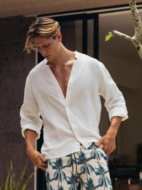 Herren lässige Bluse mit durchgehendem Knopfverschluss R&B