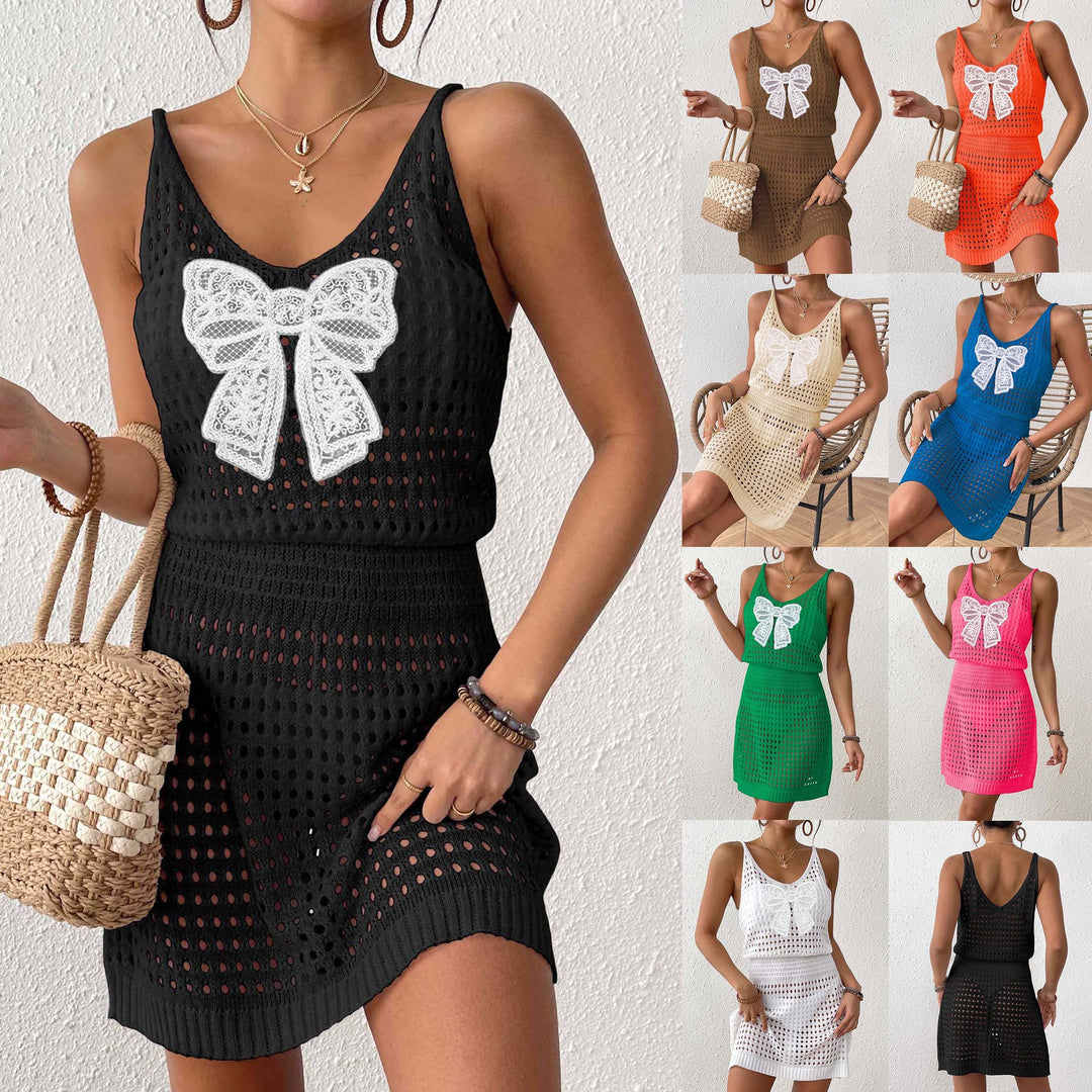 Damen Netz-Strandkleid mit großer Schleifen-Applikation R&B