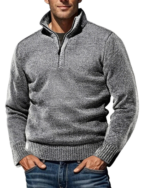 Herren nan grobgestrickter Strickpullover mit halbem Reißverschluss und hohem Stehkragen R&B