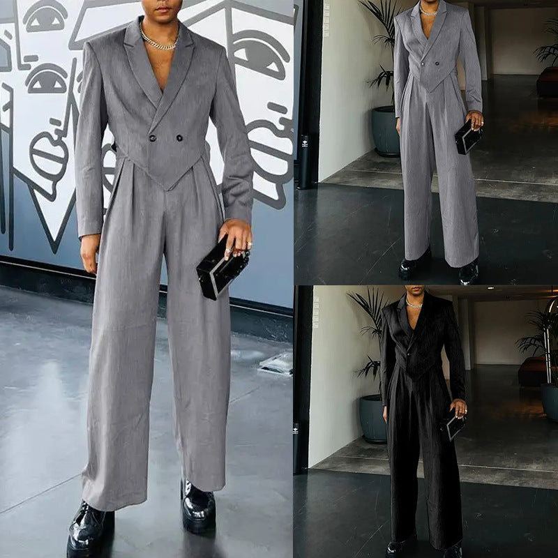 Damen nan Business-Set mit asymmetrischem Drapé-Blazer und Bundfaltenhose mit Gummibund R&B
