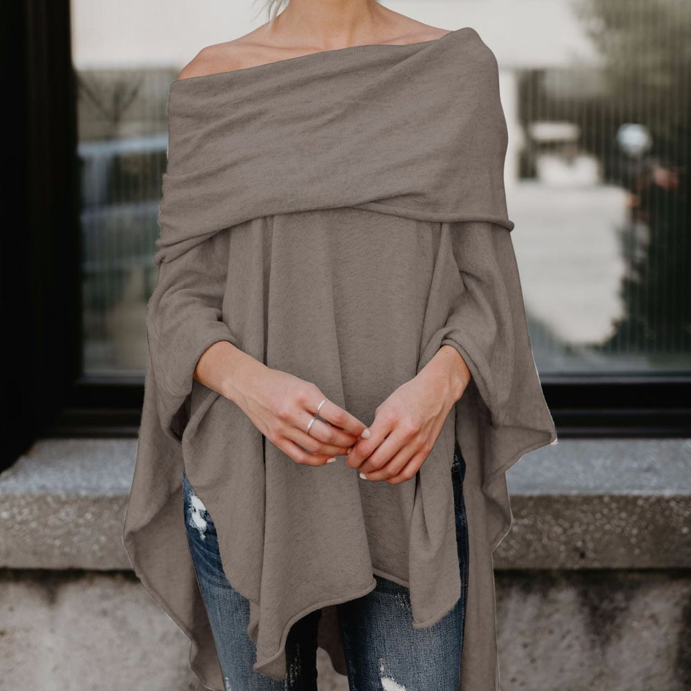 Damen lässiger Poncho mit asymmetrischem Saum R&B