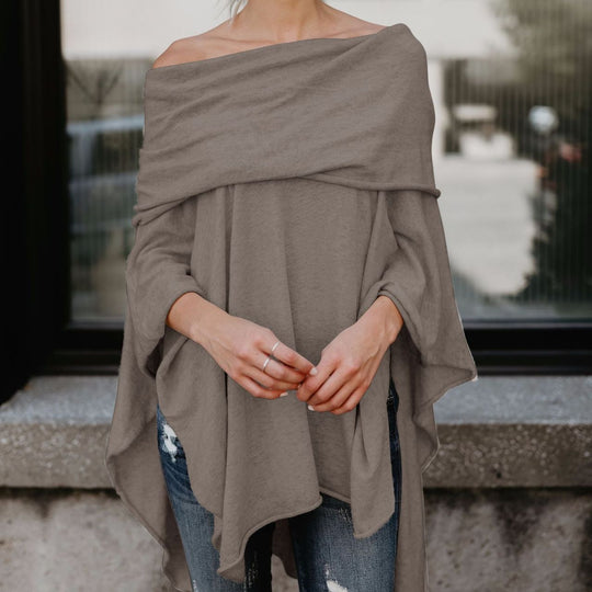 Damen lässiger Poncho mit asymmetrischem Saum R&B