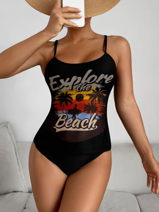 Damen Einteiliger Badeanzug mit trendigem Grafikdesign R&B