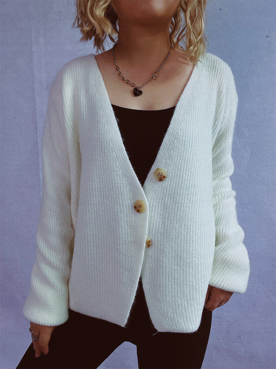 Damen lässiger Strickcardigan mit dekorativen Knopfdetails R&B