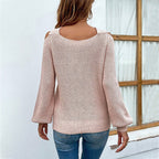 Damen Rundhalspullover mit asymmetrischem Schulterdesign und dekorativem Schlitz R&B