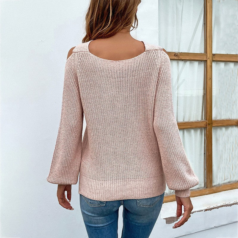 Damen Rundhalspullover mit asymmetrischem Schulterdesign und dekorativem Schlitz R&B