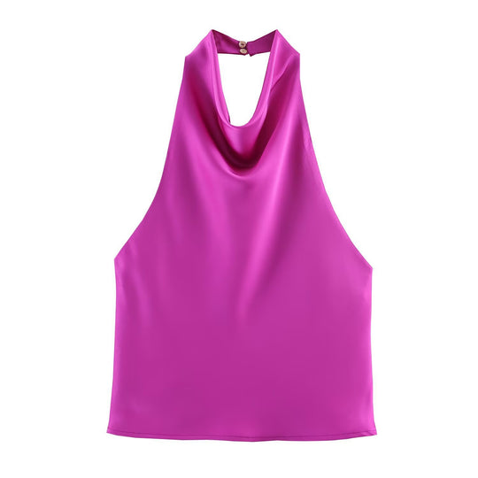 Damen elegantes Haltertop mit fließendem Schnitt und dekorativen Details R&B