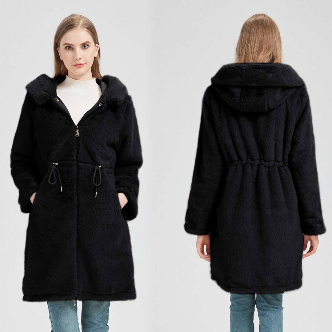 Damen Eleganter und warmer Parka mit abnehmbarem Kunstfellkragen und praktischen Schnürdetails R&B