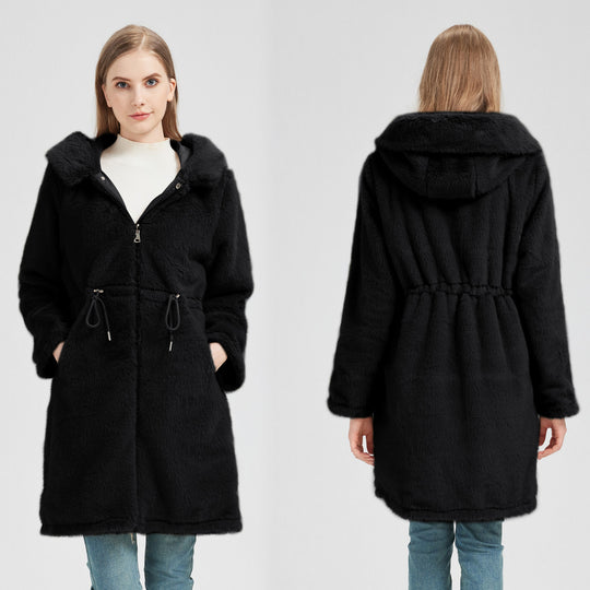 Damen Eleganter und warmer Parka mit abnehmbarem Kunstfellkragen und praktischen Schnürdetails R&B