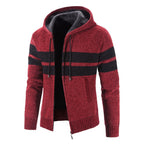 Herren Strickjacke mit Kapuze und modernem Streifenmuster
