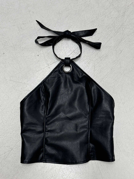 Damen Crop-Top aus hochwertigem Kunstleder mit elegantem Halterdesign R&B