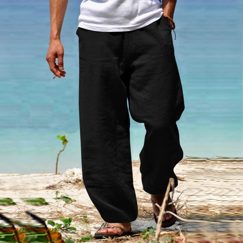 Herren nan lässige Strandhose im Palazzoschnitt aus atmungsaktivem Leinen-Baumwollmix mit Komfortbund R&B