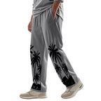 Herren nan weite Freizeit-Hose aus Baumwoll-Leinen-Mix mit Palmenprint, Elastikbund und Kordelzug R&B