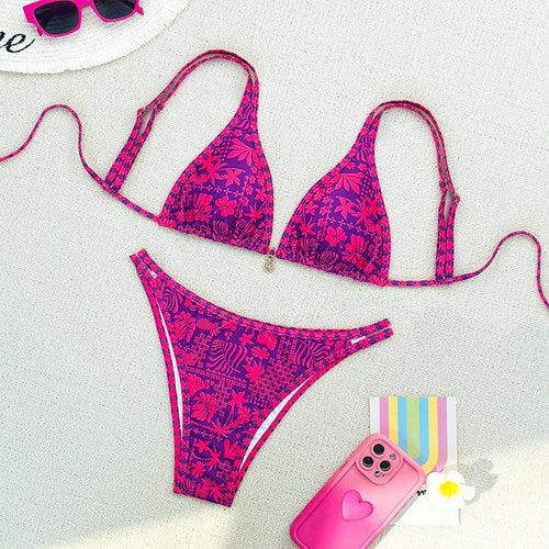 Damen Triangel-Bikini mit floralem Muster und feinen Akzenten R&B