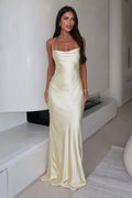 Damen Elegantes Satinabendkleid mit spaghettiträgern und fließendem Schnitt R&B
