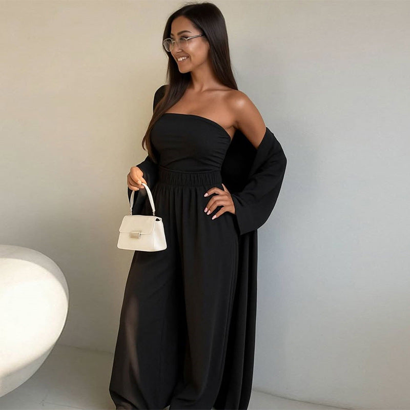 Damen elegantes 3-teiliges Set mit weitem Hosen und tailliertem Oberteil R&B