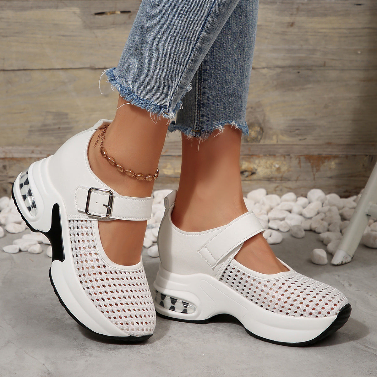 Damen Sportliche Sneakers mit atmungsaktivem Netzdesign und verstellbarem Riemen