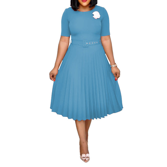 Damen Plissiertes Kleid mit Taillengürtel und eleganter Silhouette R&B