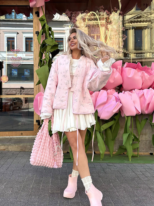 Damen oversized Jacke mit floralem Muster R&B