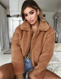 Damen Teddy-Fleecejacke mit Reißverschluss und klassischem Kragen R&B