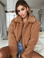 Damen Teddy-Fleecejacke mit Reißverschluss und klassischem Kragen R&B