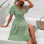 Damen Wickelkleid mit floralem Muster und Schnittdetails R&B