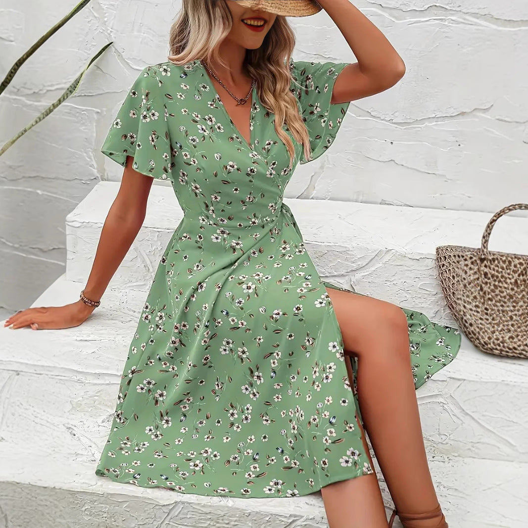 Damen Wickelkleid mit floralem Muster und Schnittdetails R&B