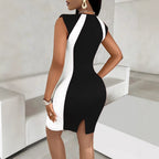 Damen figurbetontes Cocktailkleid mit kontrastierenden Einsätzen R&B