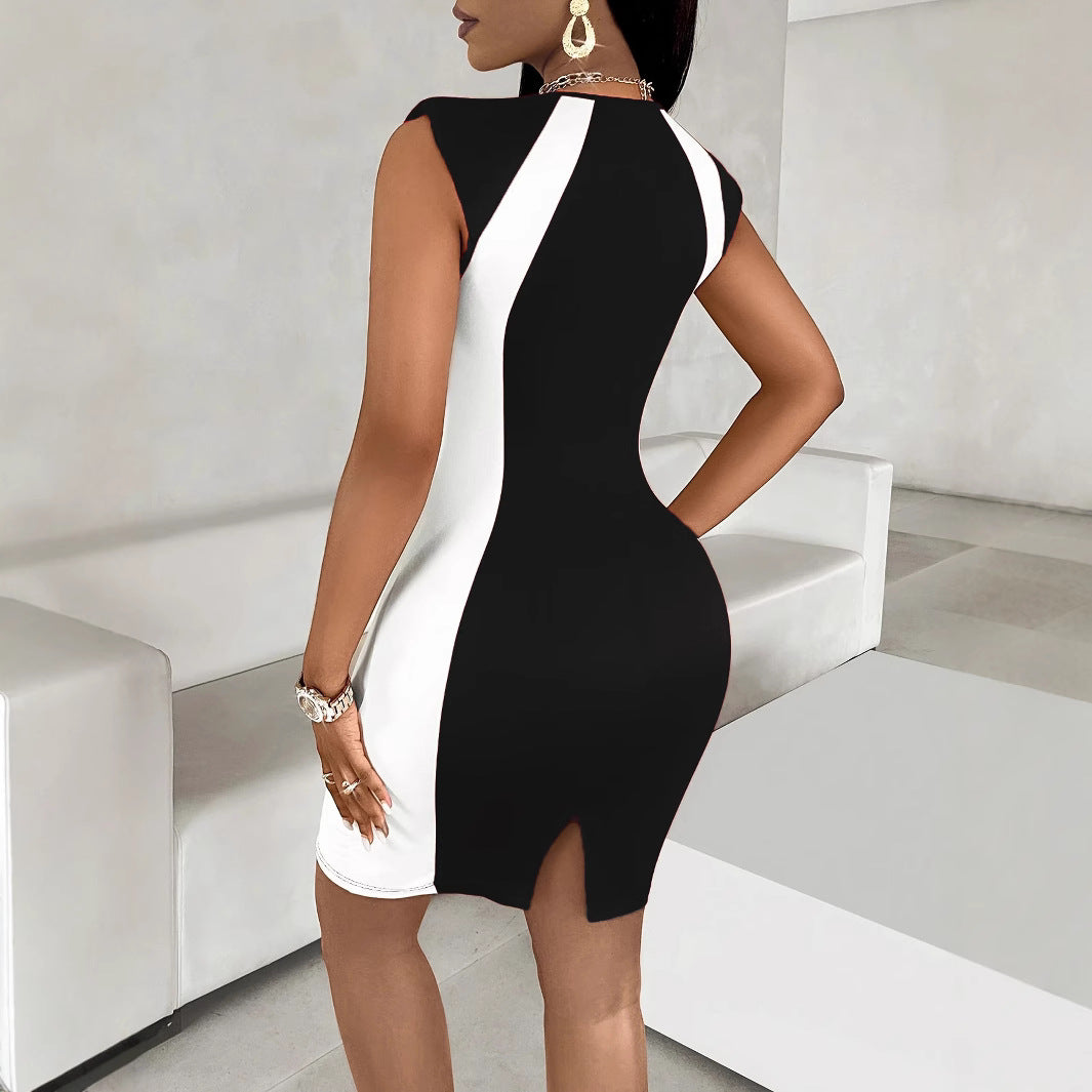 Damen figurbetontes Cocktailkleid mit kontrastierenden Einsätzen R&B