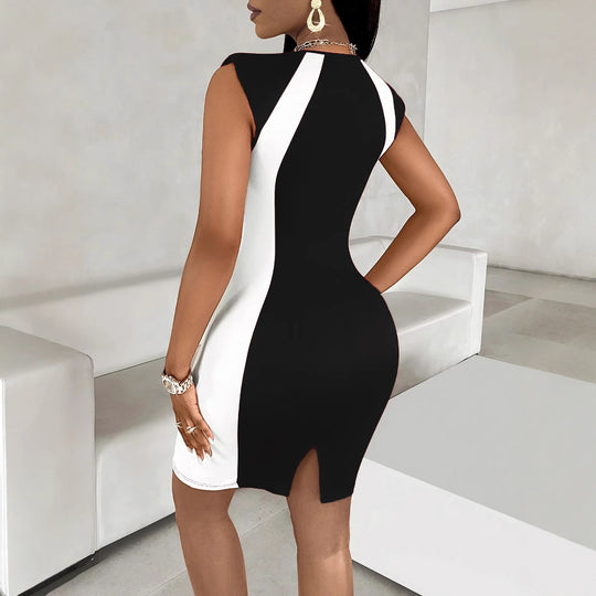 Damen figurbetontes Cocktailkleid mit kontrastierenden Einsätzen R&B